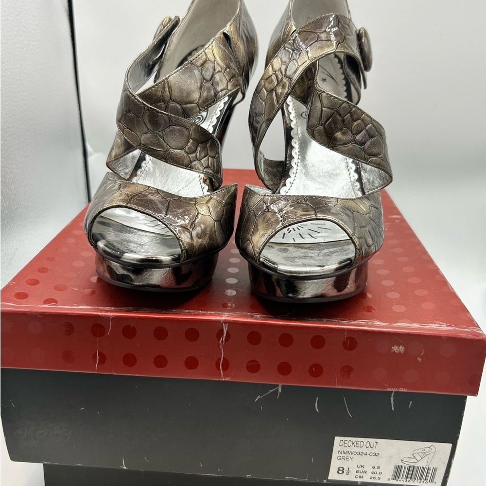 Naughty Monkey Decked Out Platform Heels, size 8.5. Grey